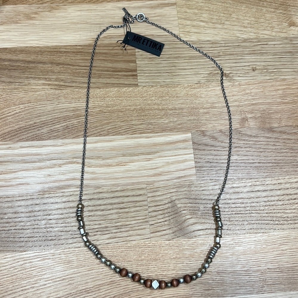 Mr ETTIKA Necklace Silver Chain with Wood and Silver Beads